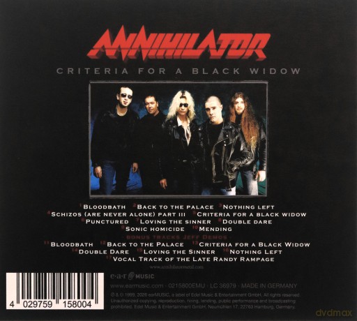 Annihilator: Criteria For A Black Widow (digipack) [CD]