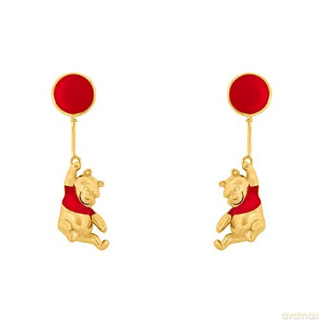 PH - Brass Yg Plt Winnie The Pooh Red And Floating Balloon Drop Earrings