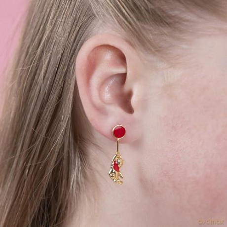 PH - Brass Yg Plt Winnie The Pooh Red And Floating Balloon Drop Earrings