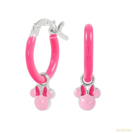 PH - Sterling Silver 925 Minnie Mouse Pink Enamel Fill Huggie Earrings