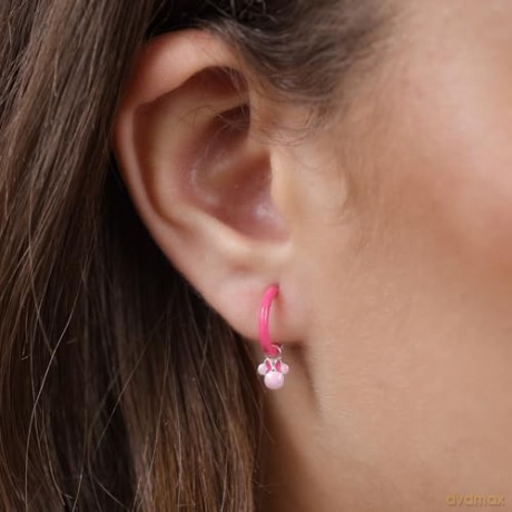 PH - Sterling Silver 925 Minnie Mouse Pink Enamel Fill Huggie Earrings