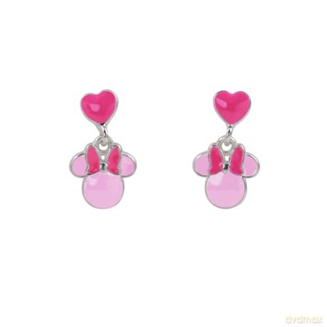 PH - Sterling Silver 925 Minnie Mouse Pink Enamel Fill Love Heart Drop Earrings