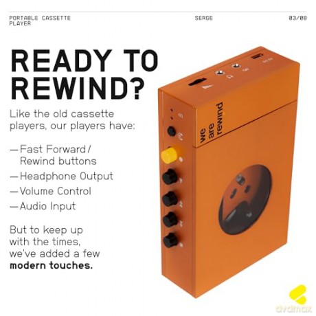 We Are Rewind SERGE Portable Bluetooth Cassette Player (Orange) / Retro