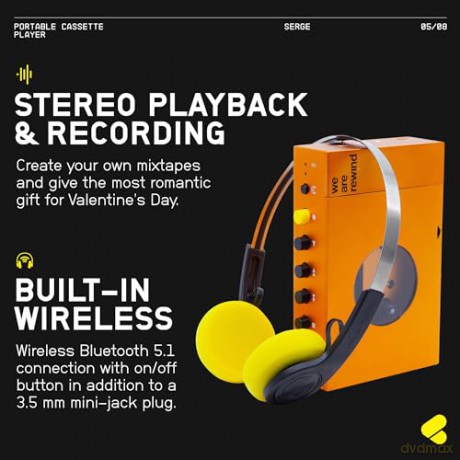 We Are Rewind SERGE Portable Bluetooth Cassette Player (Orange) / Retro