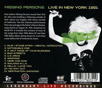Missing Persons: Live In New York 1981 [CD]