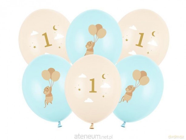 Balony Myszki z cyferką 1 Light Blue 30 cm 6szt
