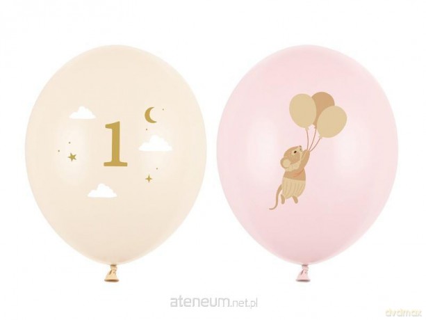 Balony Myszki z cyferką 1 Pale Pink 30 cm 50szt