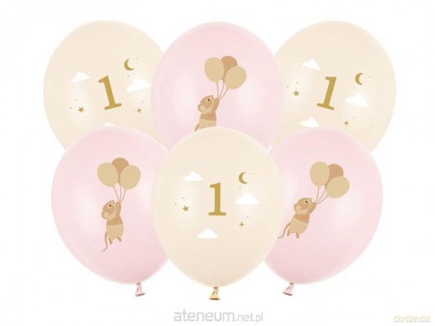 Balony Myszki z cyferką 1 Pale Pink 30 cm 6szt