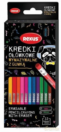 Kredki ołówkowe z gumką wymazywalne 12 kolorów
