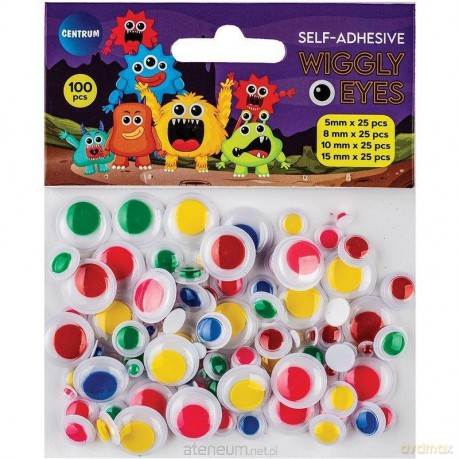 Ruchome oczka samoprzylepne kolorowe mix 100 szt