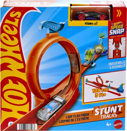 Mattel Hot Wheels Speed Snap Stunt Tracks Loop Flag Finish Playset JHK77