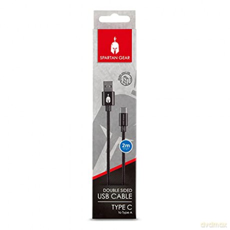 Spartan Gear Double Sided USB Cable Type C length 2m compatible with playstation 5 xbox series xs tablet mobile colour Black