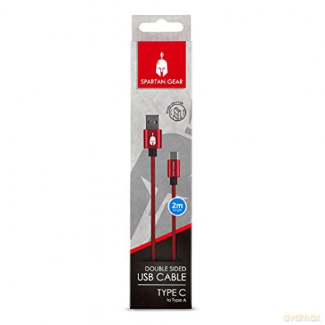 Spartan Gear Double Sided USB Cable Type C length 2m compatible with playstation 5 xbox series xs tablet mobile colour Red