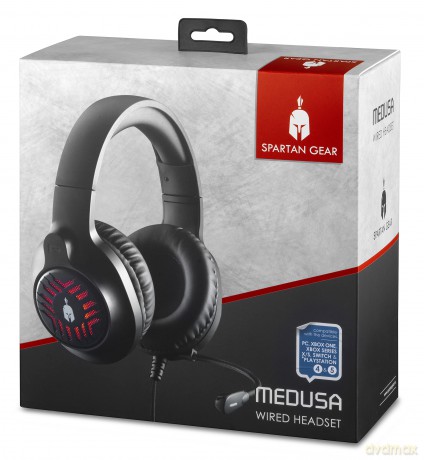 Spartan Gear Medusa Wired Headset compatible with PC playstation 4 playstation 5 xboxone xbox series xs switch color Black
