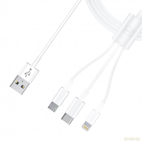 3MK Cable USB type A do USB C/Micro USB/Lightning 1,2m 20V/2.4A 15W White MM - global