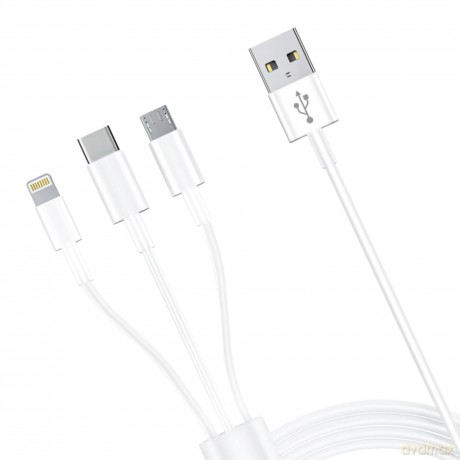 3MK Cable USB type A do USB C/Micro USB/Lightning 1,2m 20V/2.4A 15W White MM - global