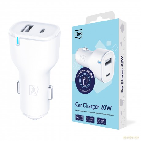 3mk Car Charger 20W PD3.0 QC 3.0 USB 1A1C White MM