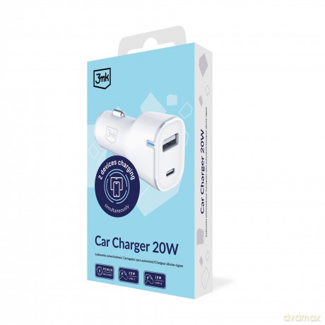 3mk Car Charger 20W PD3.0 QC 3.0 USB 1A1C White MM