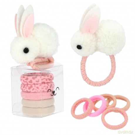 Zestaw gumek do włosów Bunny Princess Mimi (1 gumka z pluszowym króliczkiem i 6 zwykłych) 3 wzory