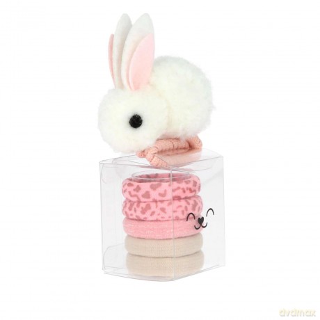 Zestaw gumek do włosów Bunny Princess Mimi (1 gumka z pluszowym króliczkiem i 6 zwykłych) 3 wzory