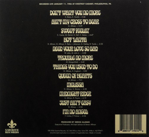 Gregg Band Allman: Great As Ever - Live In Philadelphia (1-11-86) (digipack) [CD]