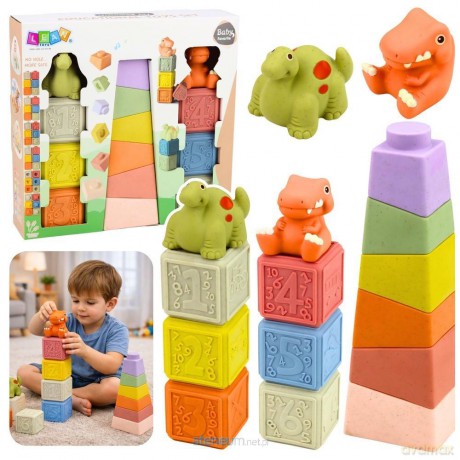 Zestaw klocki sensoryczne dinozaury 14 el. [KLOCKI]