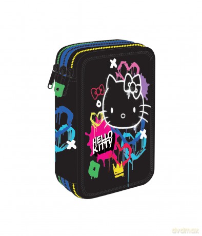 Piórnik potrójny z wyposażeniem Hello Kitty Jumper 3 Black Neon