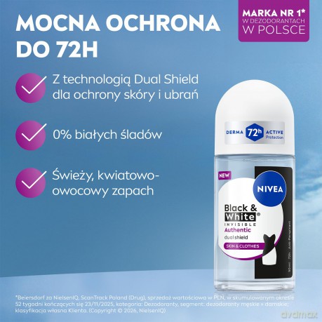 NIVEA DEO Roll-on damski B&W AUTHENTIC