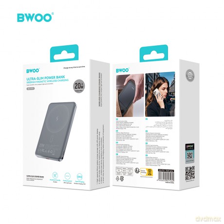 BWOO P79 ultracienki powerbank 20W 5000mAh z ładowaniem magnetycznym szary