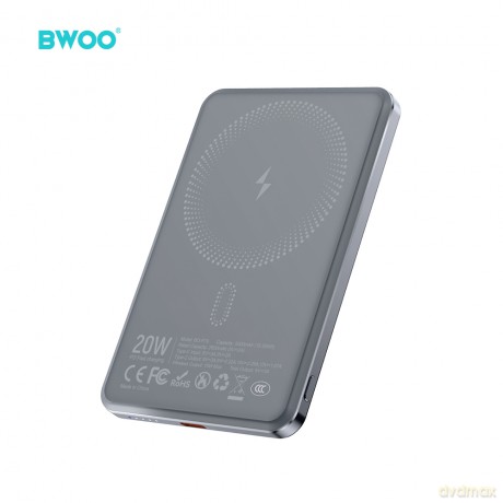 BWOO P79 ultracienki powerbank 20W 5000mAh z ładowaniem magnetycznym szary
