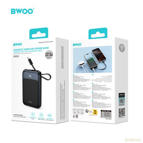 BWOO P80 powerbank PD 20W 10000 mAh z kablem usb-c i wyświetlaczem czarny
