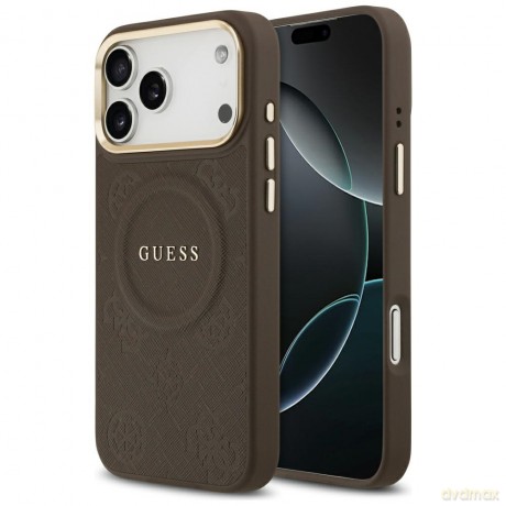 Guess nakładka do iPhone 17 Pro Max HC MAGSAFE PU W/ PEONY HOT STAMP brązowa