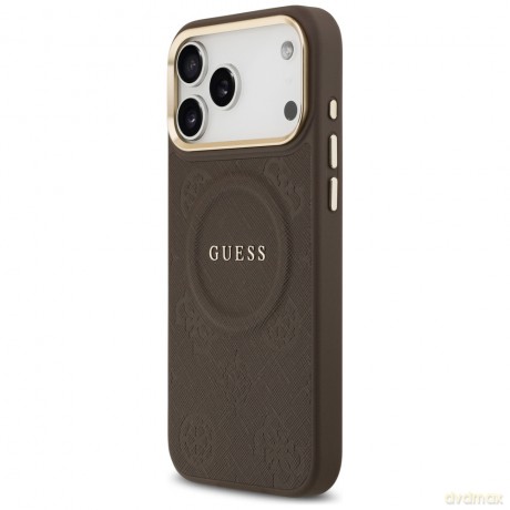 Guess nakładka do iPhone 17 Pro Max HC MAGSAFE PU W/ PEONY HOT STAMP brązowa
