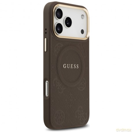 Guess nakładka do iPhone 17 Pro Max HC MAGSAFE PU W/ PEONY HOT STAMP brązowa