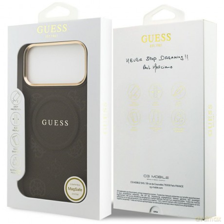 Guess nakładka do iPhone 17 Pro Max HC MAGSAFE PU W/ PEONY HOT STAMP brązowa