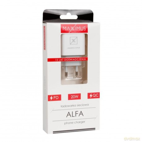 Ładowarka Sieciowa MX ALFA 20W PD+QC, USB-A+C biała TTT