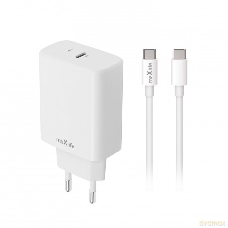 Maxlife ładowarka sieciowa PD QC MXTC-10-20C 1x USB-C 20W biała + kabel USB-C - USB-C 20W