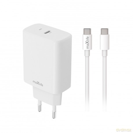 Maxlife ładowarka sieciowa PD QC MXTC-10-30C 1x USB-C 30W biała + kabel USB-C - USB-C 60W