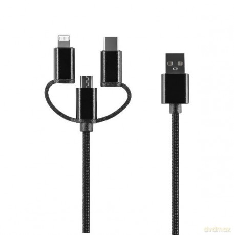 Setty kabel 3w1 USB - Lightning + USB-C + microUSB 1,0 m 2A czarny nylon TD