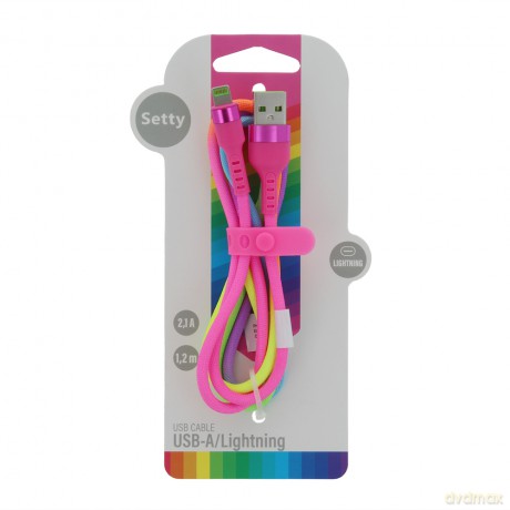 Setty kabel USB - Lightning 1,2 m 2,1A KNA-L-1.22.113 tęczowy