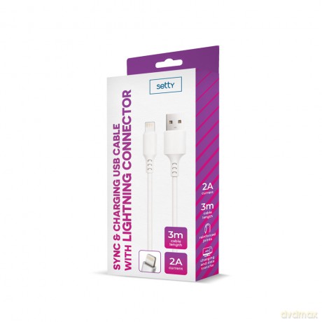 Setty kabel USB - Lightning 3,0 m 2A biały NEW
