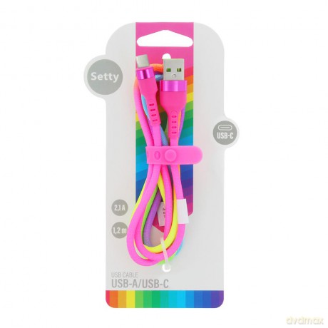 Setty kabel USB - USB-C 1,2 m 2,1A KNA-C-1.22.113 tęczowy