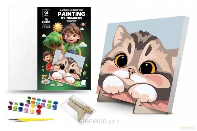 Malowanie po numerach - Puszysty kotek 25x25 cm