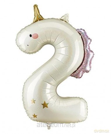 Balon foliowy Cyfra 2 Jednorożec 93 cm