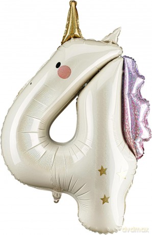 Balon foliowy Cyfra 4 Jednorożec 93 cm