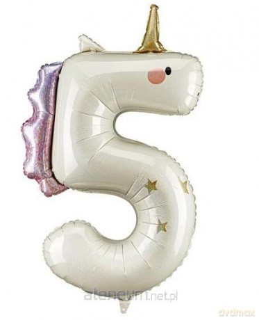 Balon foliowy Cyfra 5 Jednorożec 93 cm