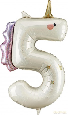 Balon foliowy Cyfra 5 Jednorożec 93 cm