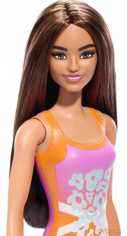 Mattel Barbie: Beach - Light Brown Hair Doll Wearing Tropical Pink and Orange Swimsuit (HXX50)
