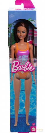 Mattel Barbie: Beach - Light Brown Hair Doll Wearing Tropical Pink and Orange Swimsuit (HXX50)