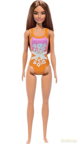 Mattel Barbie: Beach - Light Brown Hair Doll Wearing Tropical Pink and Orange Swimsuit (HXX50)